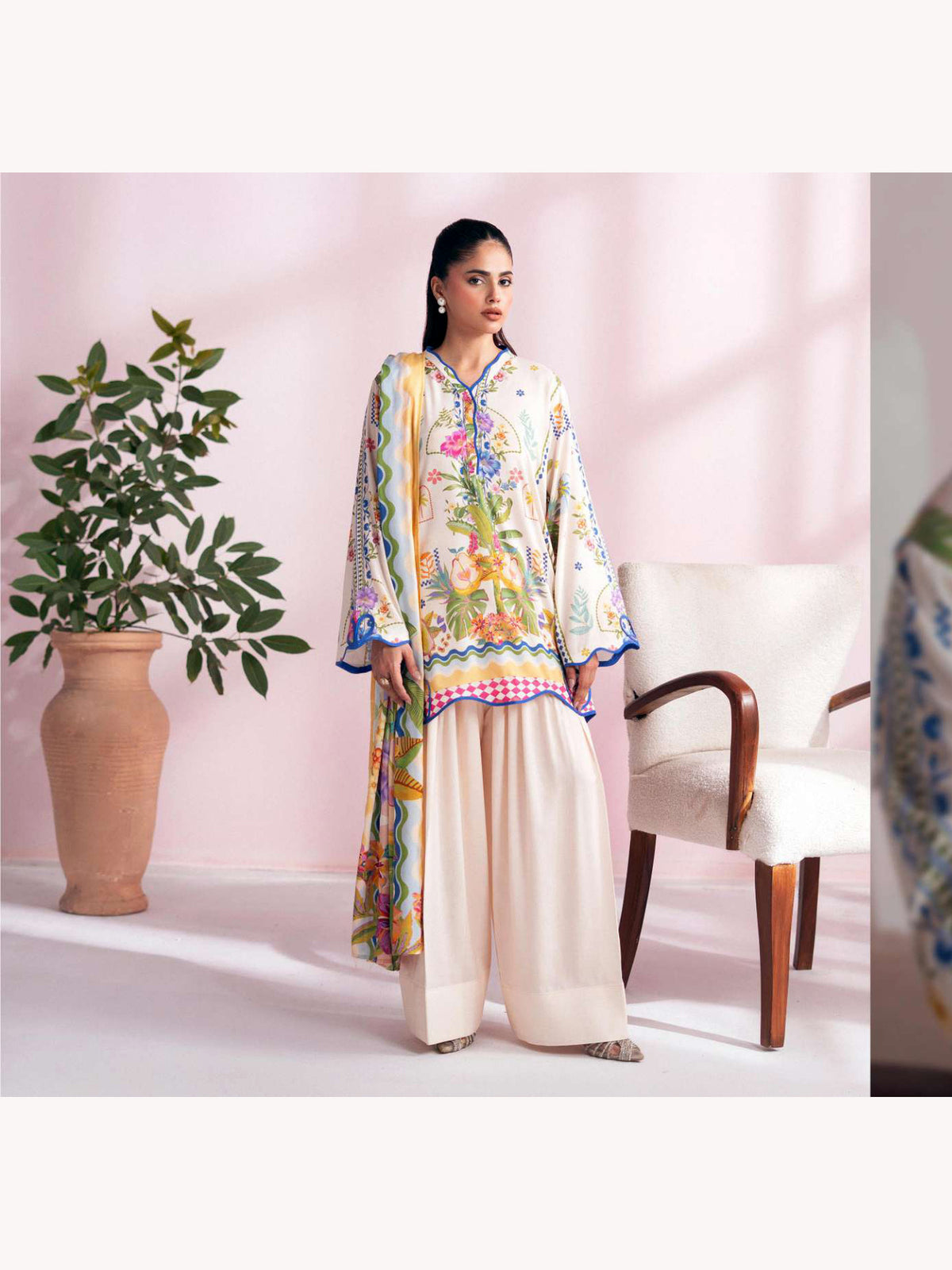 Gul Jee Cherry Pop unstitched 3-piece digital printed linen suit – Ivory Multicolor
