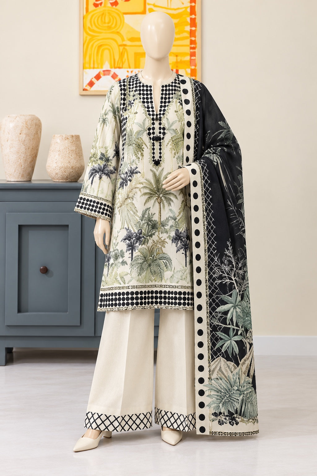 Gul Jee Poppin | Unstitched 3Pc Digital Printed Khaddar – Black Ivory Botanical