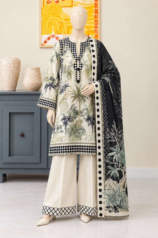 Gul Jee Poppin | Unstitched 3Pc Digital Printed Khaddar – Black Ivory Botanical
