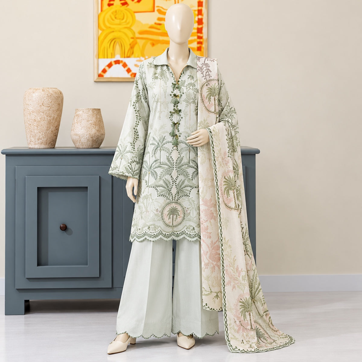 Gul Jee Poppin | Unstitched 3Pc Digital Printed Khaddar – Sage Blush