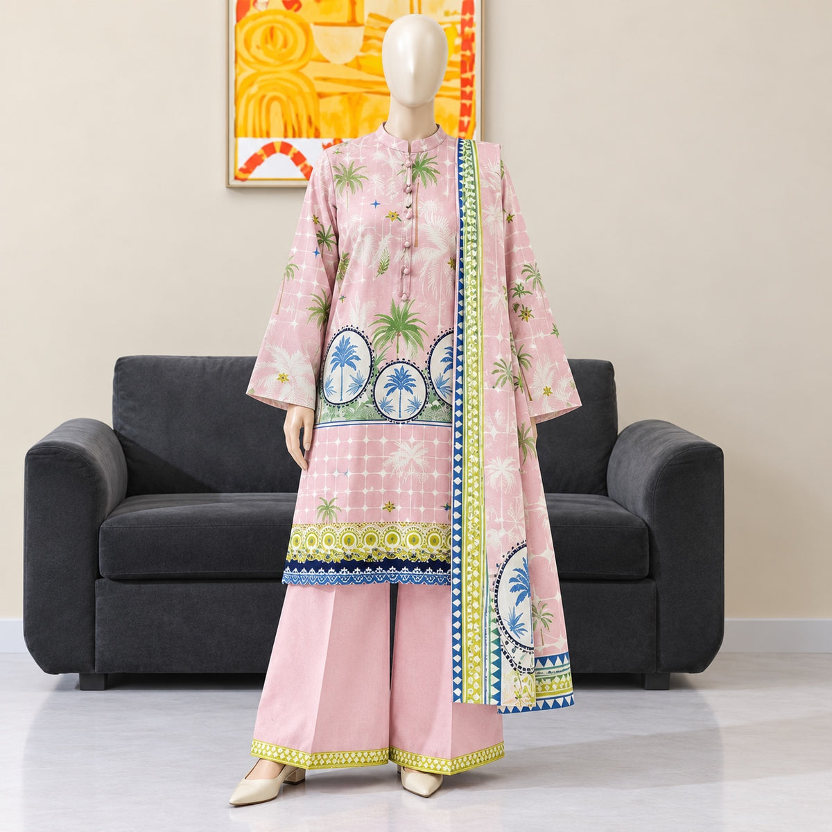 Gul Jee Poppin | Unstitched 3Pc Digital Printed Khaddar – Pink Blue