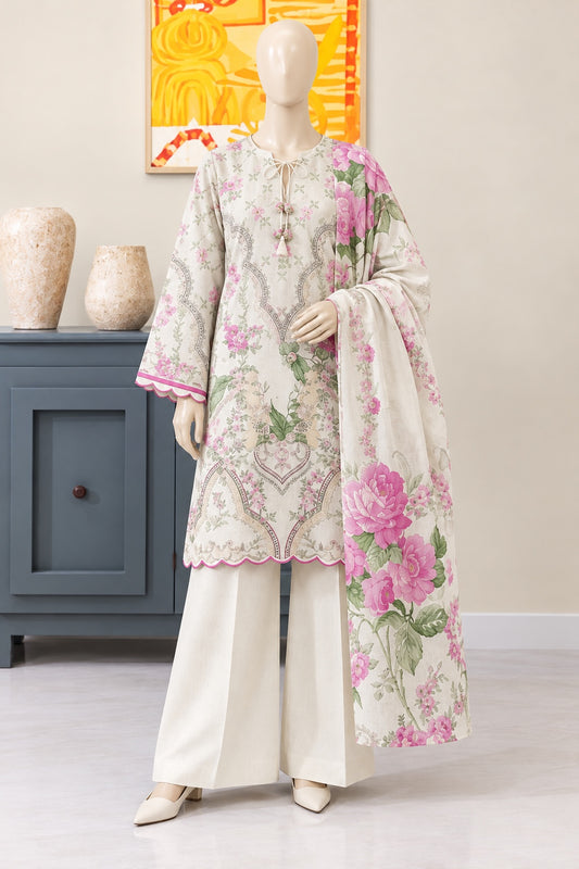 Gul Jee Poppin | Unstitched 3Pc Digital Printed Khaddar – Ivory Pink Floral
