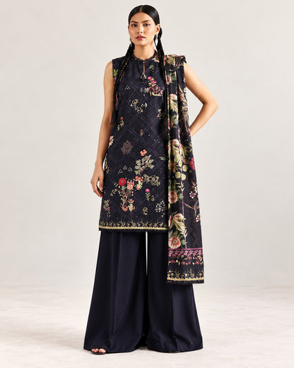 Gul Rukh By Gul Jee unstitched printed linen winter suit in Black