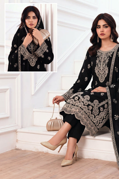 HAMNA Black embroidered suit detail view