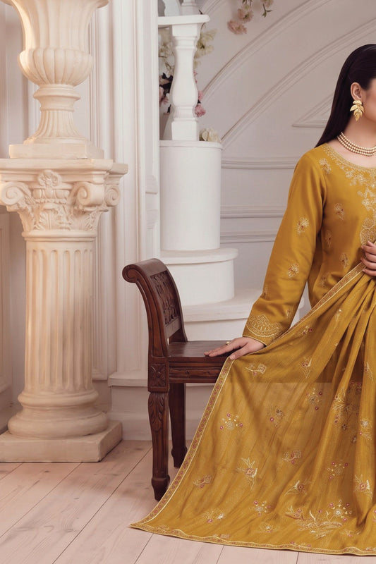 HAMNA Mustard embroidered suit detail view