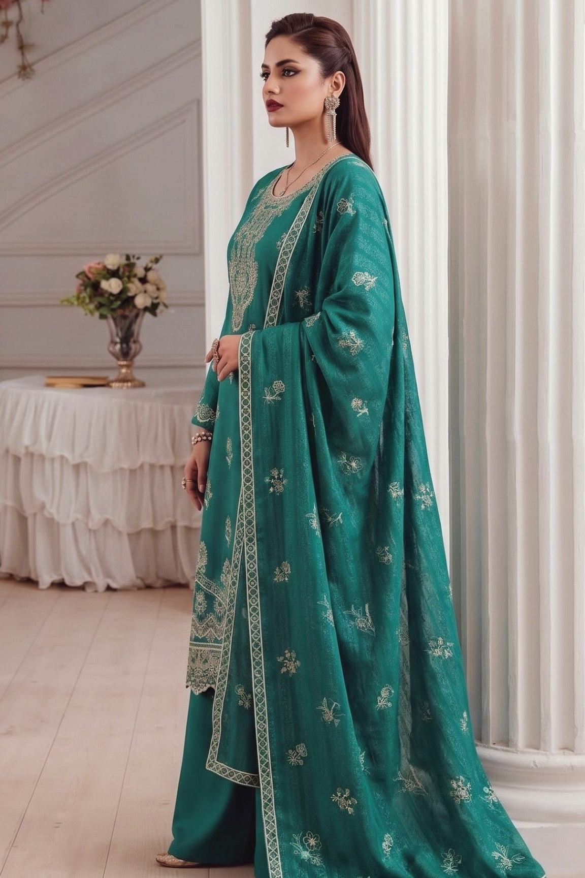 HAMNA Teal complete dress model view