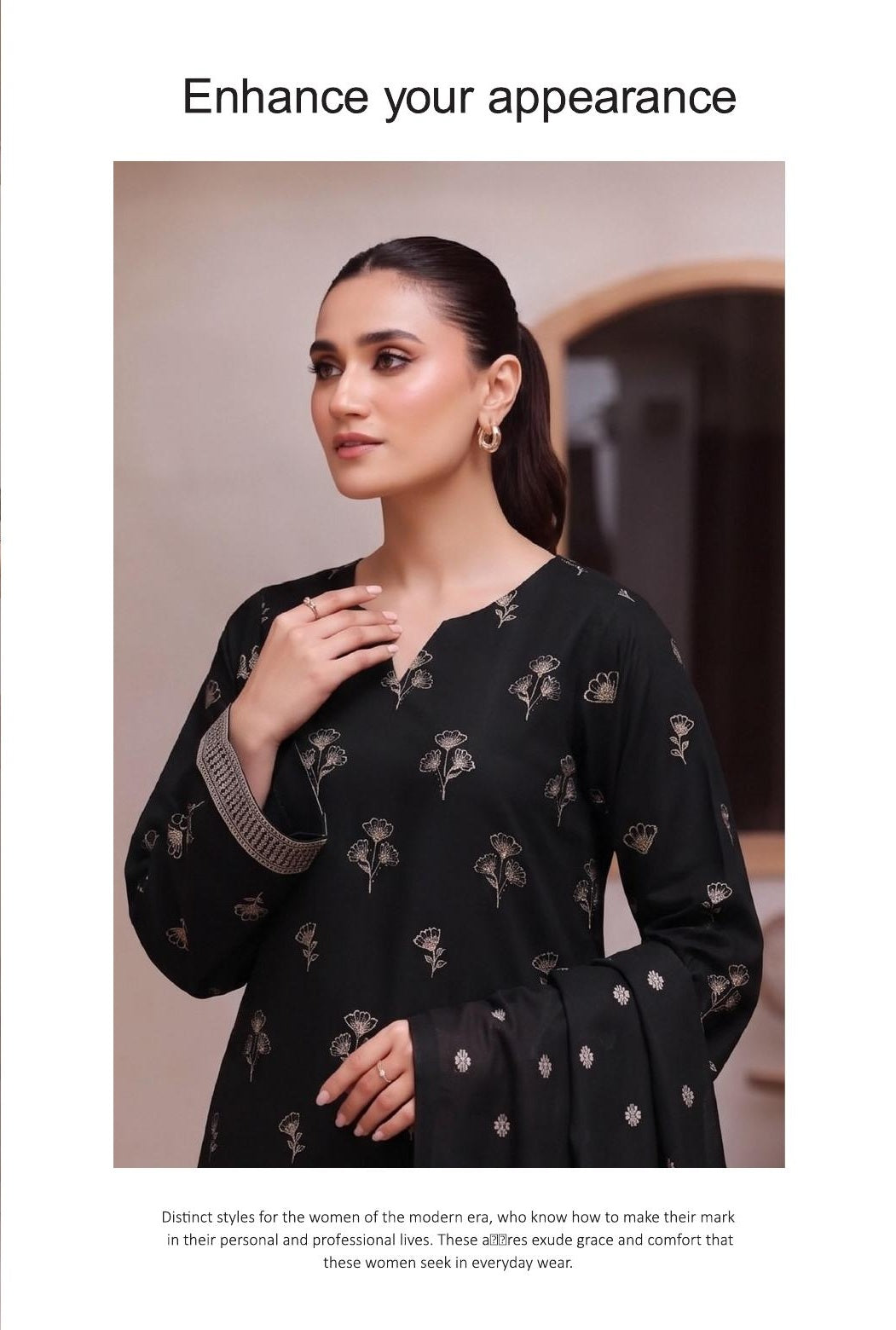 JANAN V-2796 Black embroidered suit detail