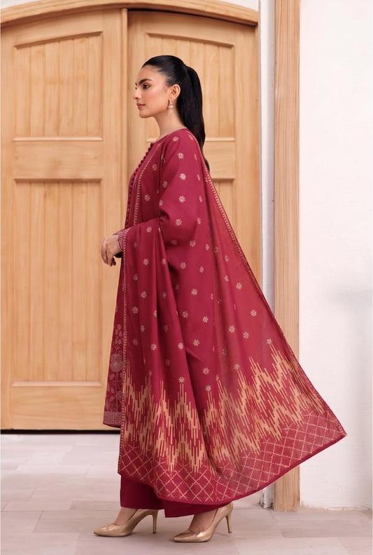 JANAN V-2796 Maroon embroidered suit detail