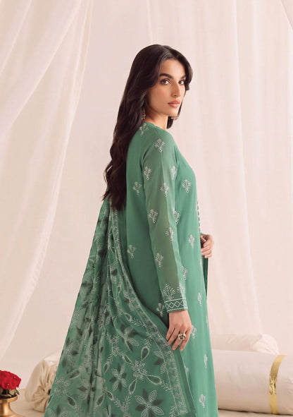 MATCHA Teal Green embroidered Dhanak suit detail