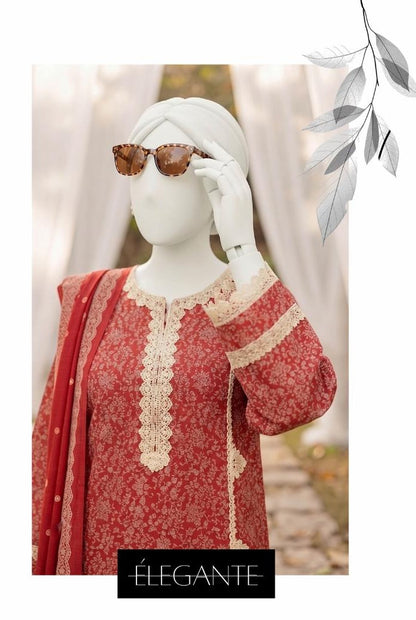 Al Boutique Centre | Mishal | Marina Dhanak Jaquard Zari Printed Unstitched 3Pc | Volume 2 - Red - image 2