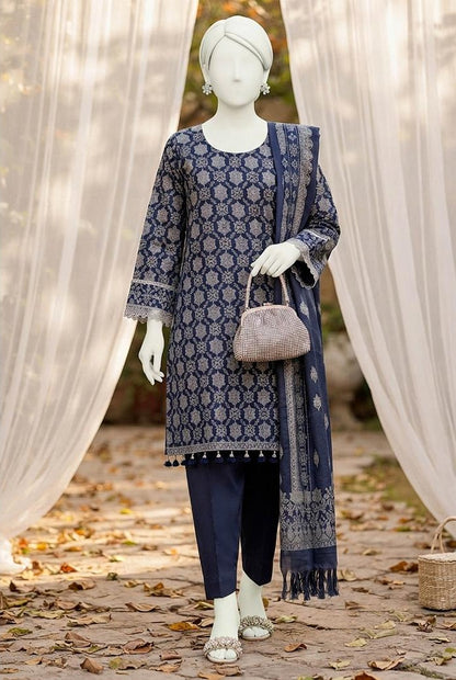 Al Boutique Centre | Mishal | Marina Dhanak Jaquard Zari Printed Unstitched 3Pc | Volume 2 - Navy Blue - image 4