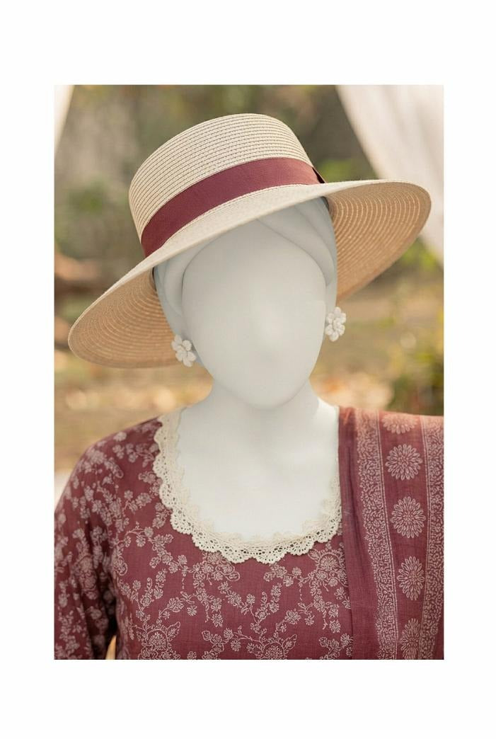 Al Boutique Centre | Mishal | Marina Dhanak Jaquard Zari Printed Unstitched 3Pc | Volume 2 - Maroon - image 1