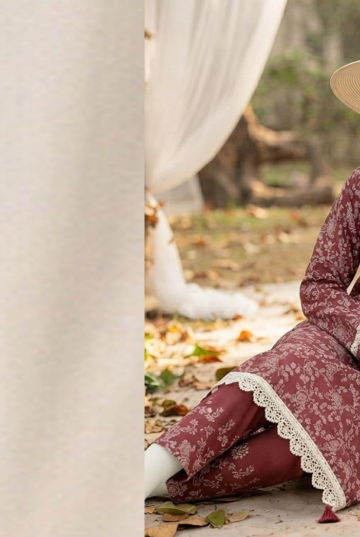 Al Boutique Centre | Mishal | Marina Dhanak Jaquard Zari Printed Unstitched 3Pc | Volume 2 - Maroon - image 3
