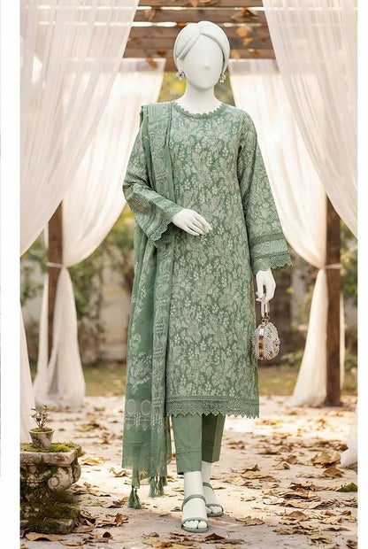 Al Boutique Centre | Mishal | Marina Dhanak Jaquard Zari Printed Unstitched 3Pc | Volume 2 - Sage Green - image 4