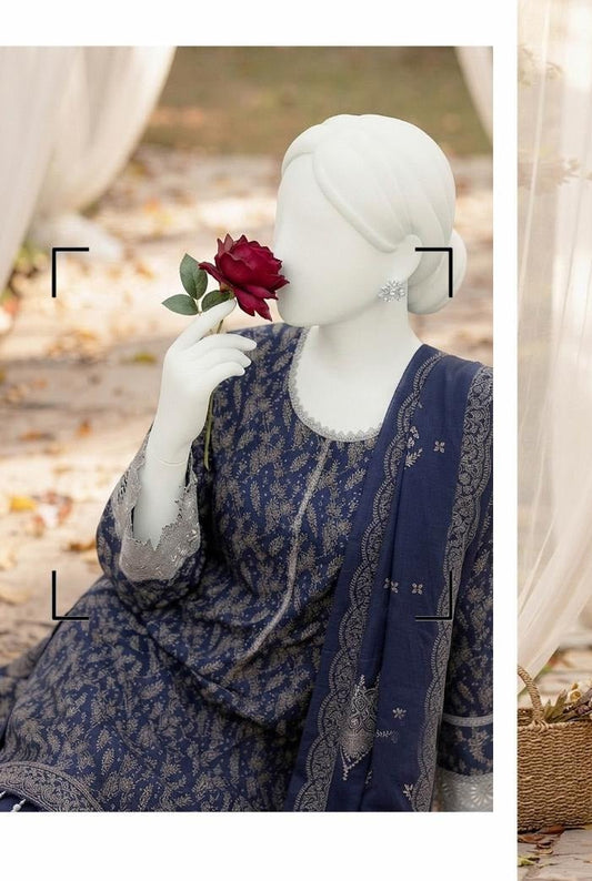 Al Boutique Centre | Mishal | Marina Dhanak Jaquard Zari Printed Unstitched 3Pc | Volume 2 - BarerahFabrics
