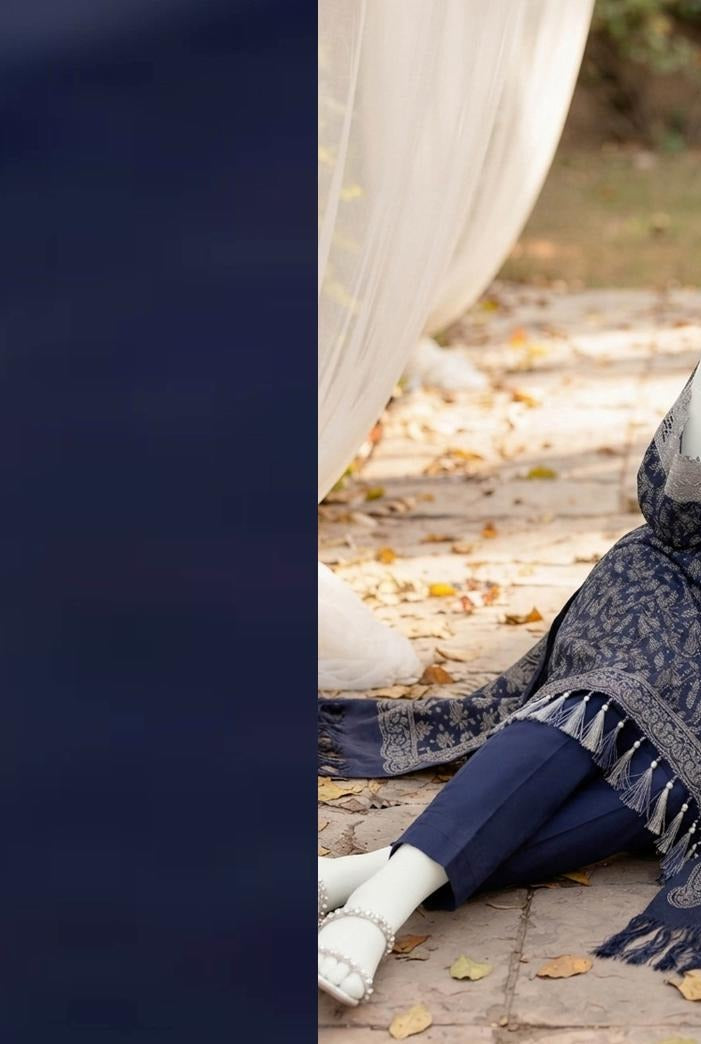 Al Boutique Centre | Mishal | Marina Dhanak Jaquard Zari Printed Unstitched 3Pc | Volume 2 - Navy Blue - image 3