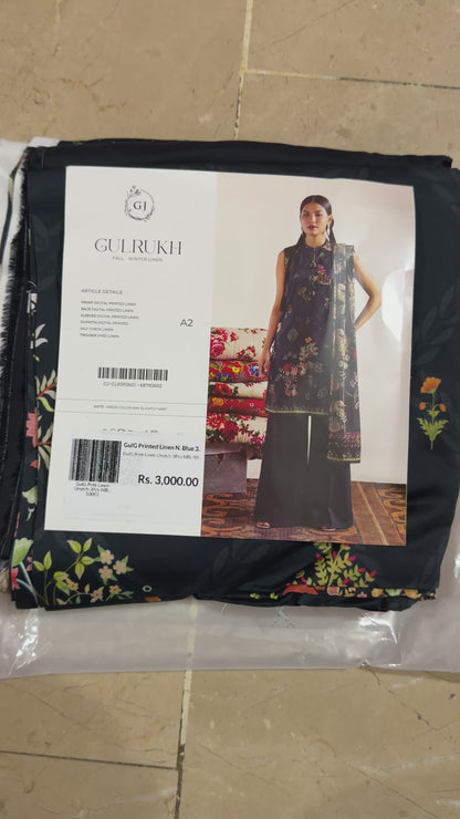 Gul Rukh By Gul Jee | Unstitched Printed Linen 3-Piece Winter Suit | Black