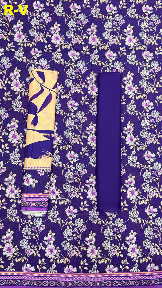 RIWAYAT Unstitched 3PC Printed Premium Viscose - Purple Floral