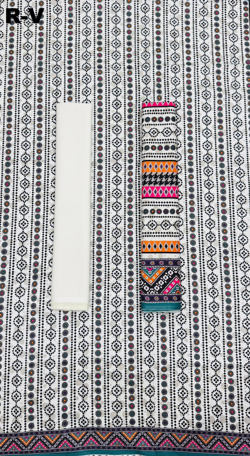 RIWAYAT Unstitched 3PC Printed Premium Viscose - White Geometric