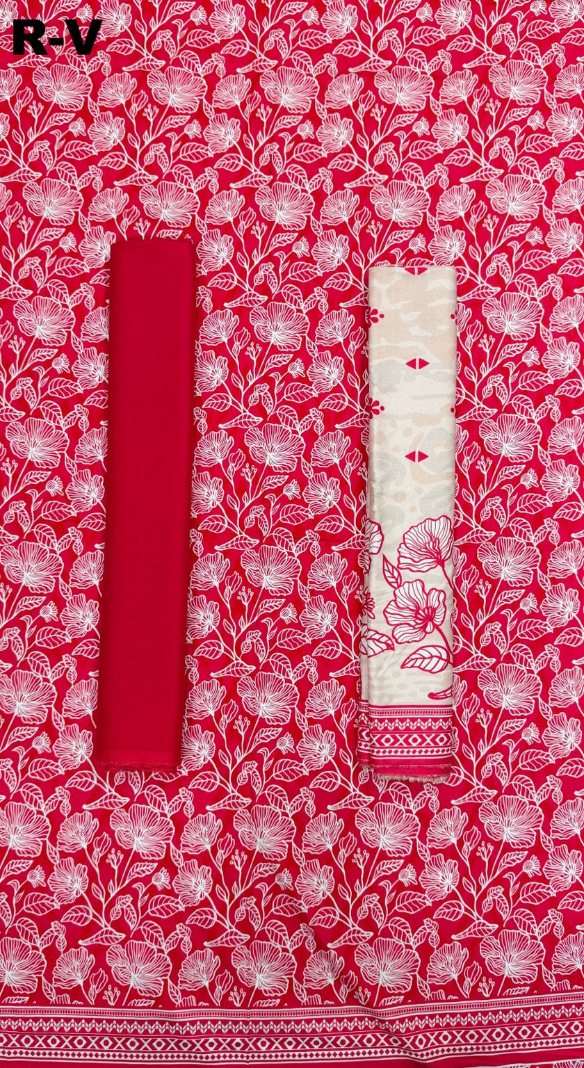 RIWAYAT Unstitched 3PC Printed Premium Viscose - Red Floral