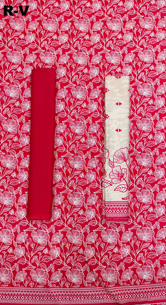 RIWAYAT Unstitched 3PC Printed Premium Viscose - Red Floral