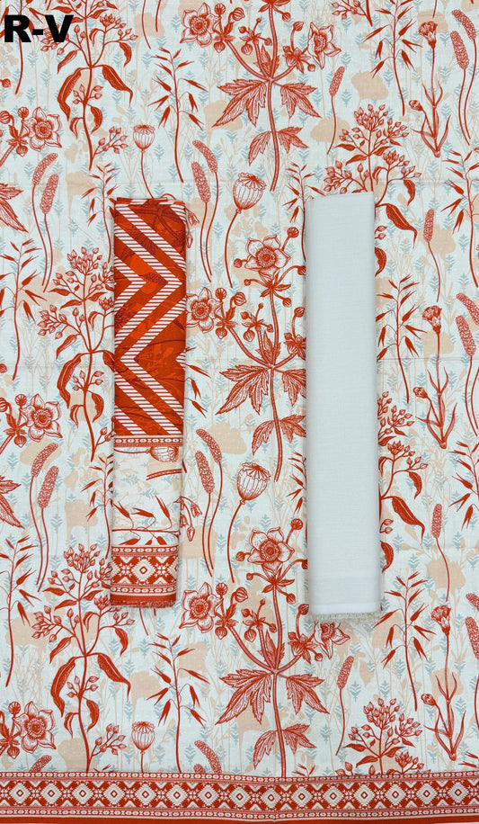 RIWAYAT Unstitched 3PC Printed Premium Viscose - Ivory Rust Floral