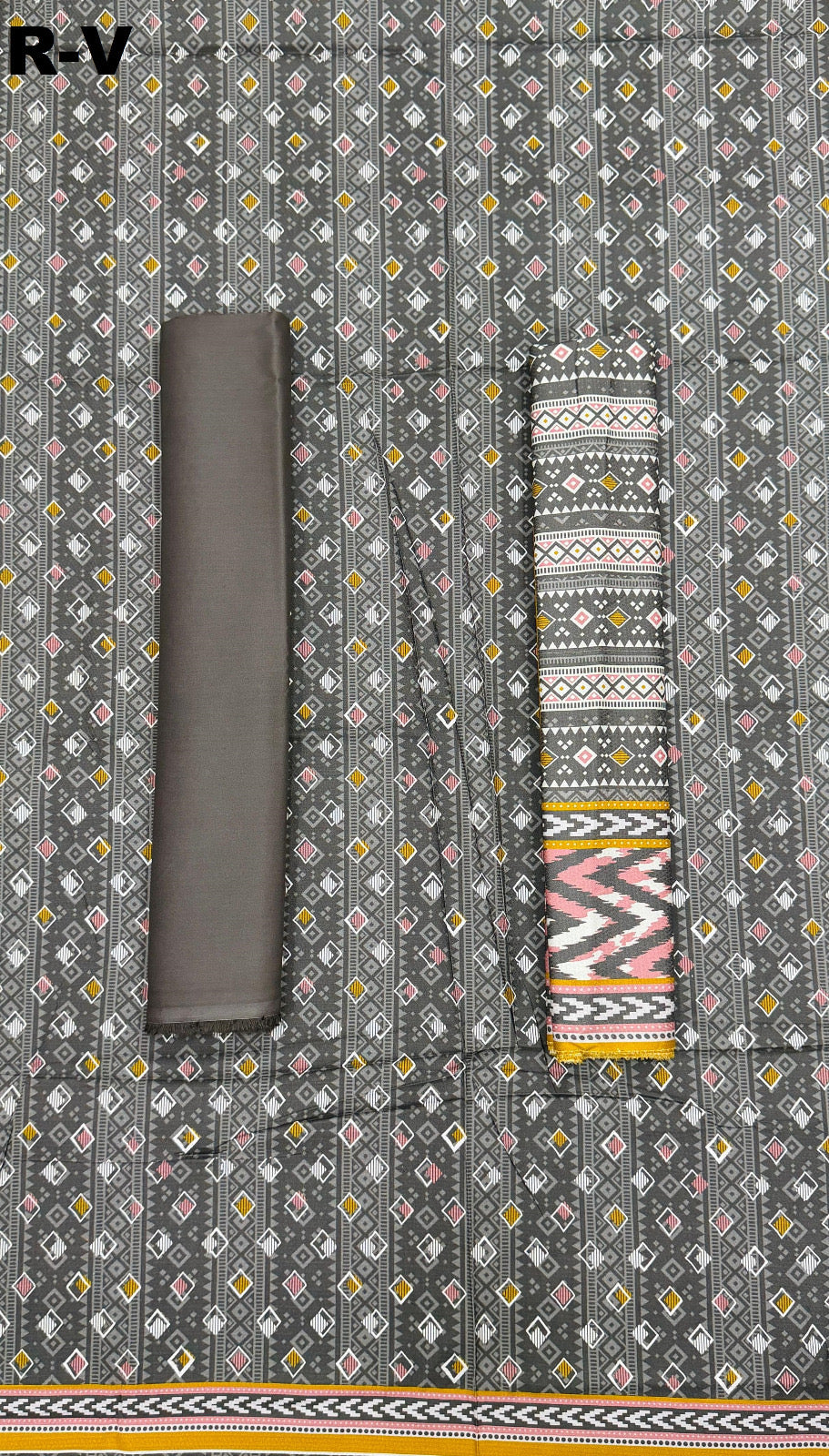 RIWAYAT Unstitched 3PC Printed Premium Viscose - Grey Geometric