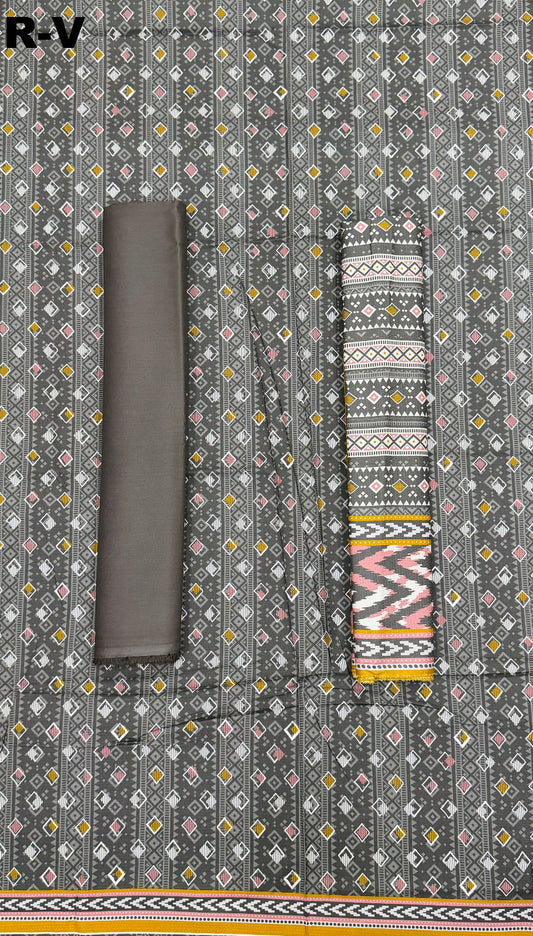RIWAYAT Unstitched 3PC Printed Premium Viscose - Grey Geometric