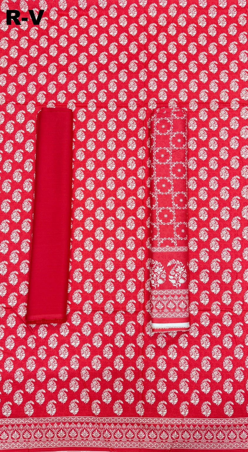 RIWAYAT Unstitched 3PC Printed Premium Viscose - Red Block Print