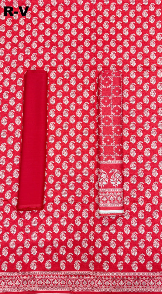 RIWAYAT Unstitched 3PC Printed Premium Viscose - Red Block Print