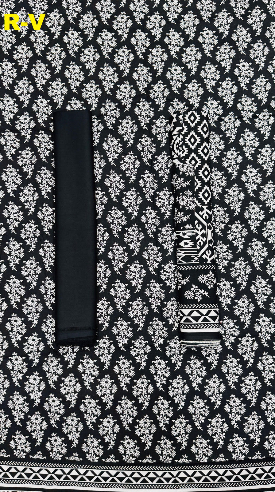 RIWAYAT Unstitched 3PC Printed Premium Viscose Collection - Black and White