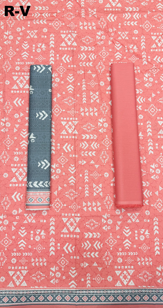RIWAYAT Unstitched 3PC Printed Premium Viscose Collection - Coral Pink