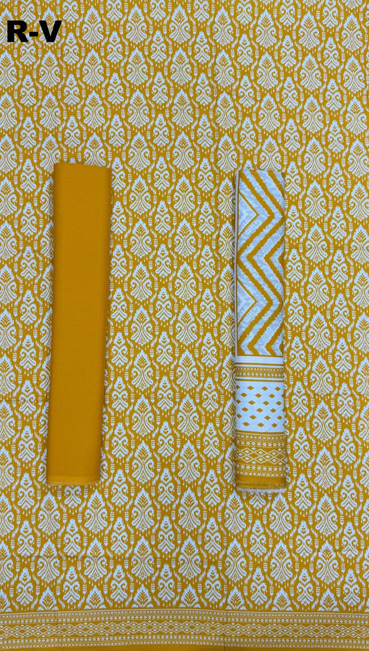 RIWAYAT Unstitched 3PC Printed Premium Viscose Collection - Mustard Yellow