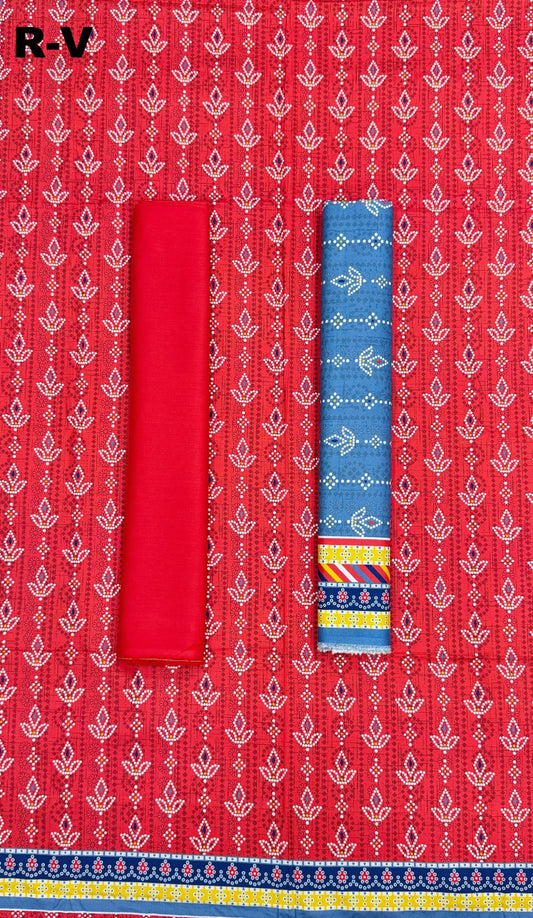 RIWAYAT Unstitched 3PC Printed Premium Viscose Collection - Raspberry Red