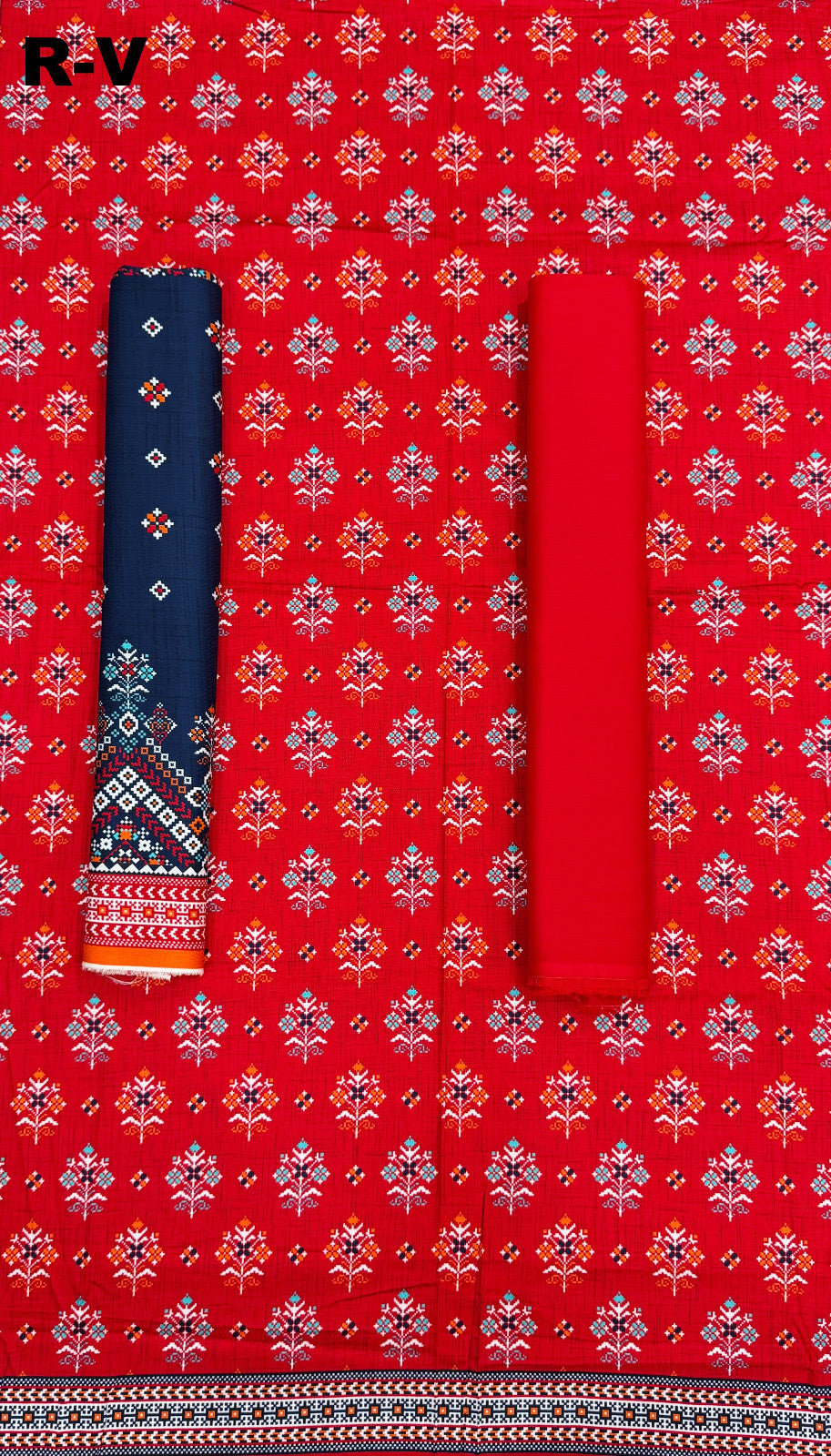 RIWAYAT Unstitched 3PC Printed Premium Viscose Collection - Red with Navy