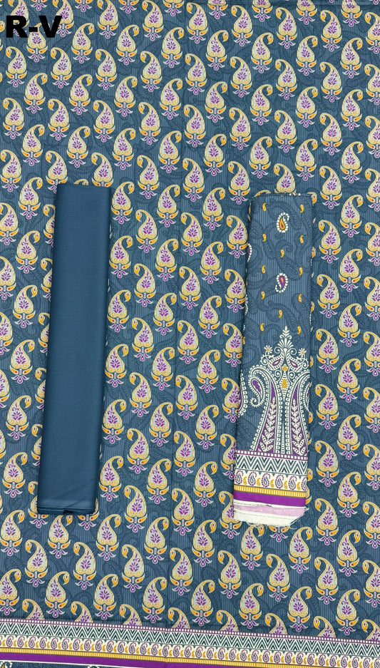 RIWAYAT Unstitched 3PC Printed Premium Viscose Collection - Teal Blue