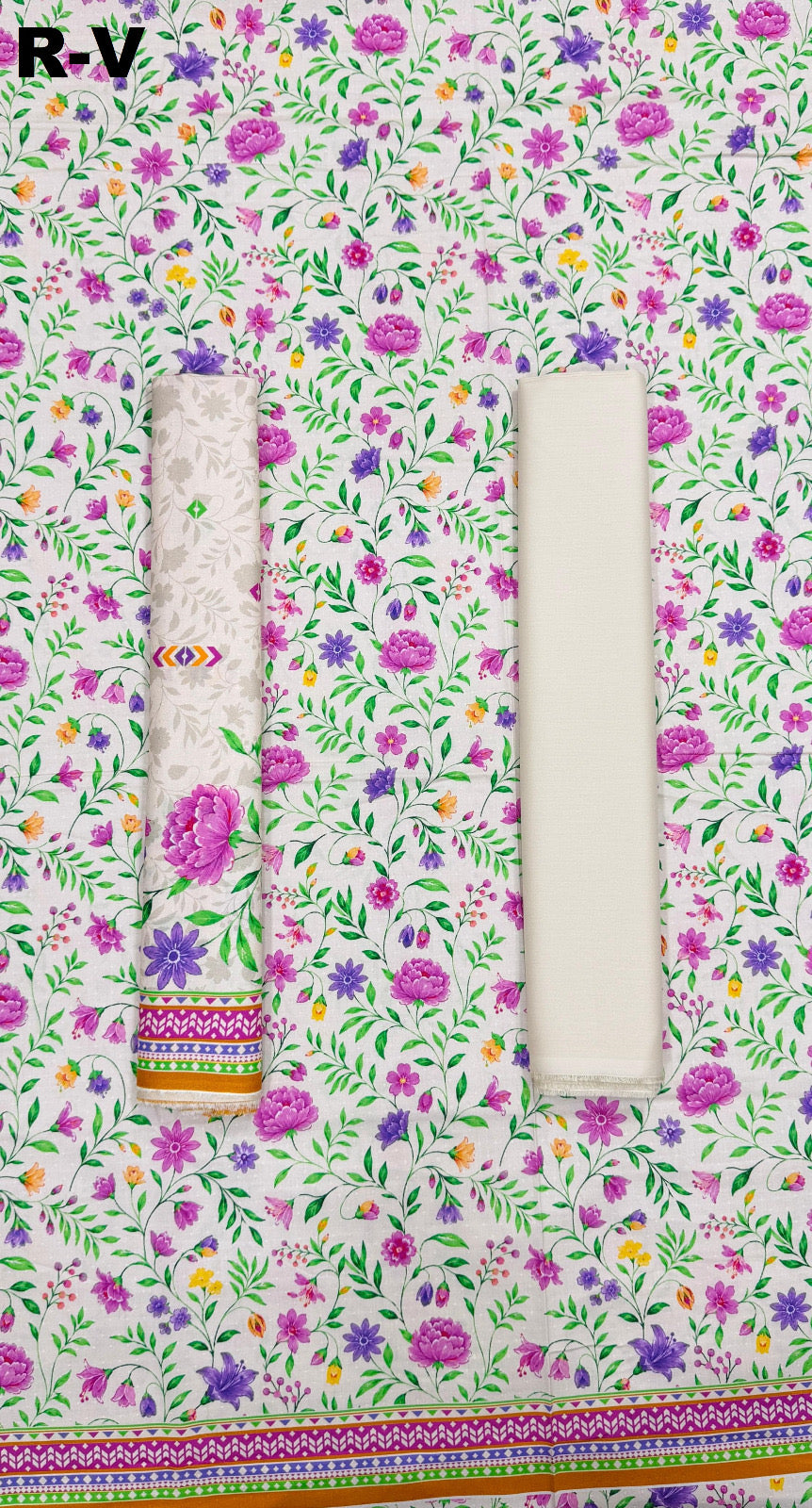 RIWAYAT Unstitched 3PC Printed Premium Viscose Collection - White Floral
