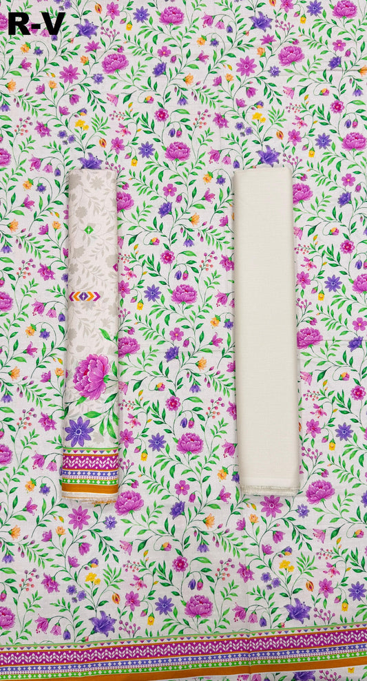 RIWAYAT Unstitched 3PC Printed Premium Viscose Collection - White Floral