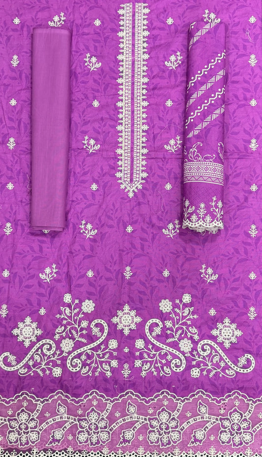 Purple unstitched embroidered khaddar 3-piece suit with matching dupatta