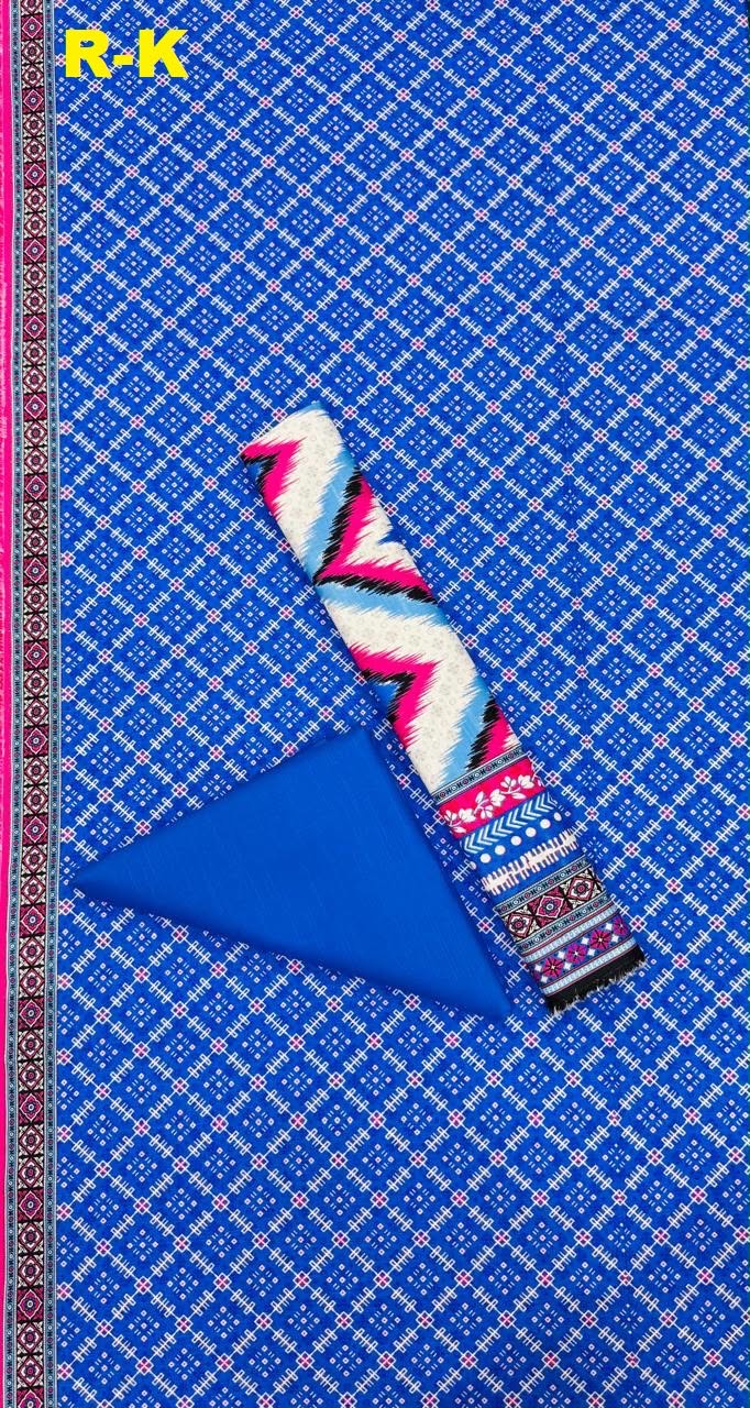 Royal blue Riwayat digital printed khaddar unstitched three-piece suit