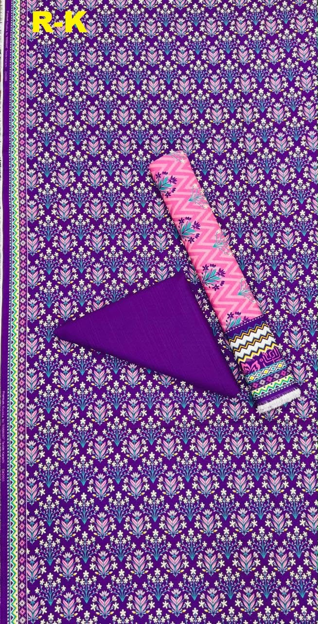 Purple Riwayat digital printed khaddar unstitched three-piece suit