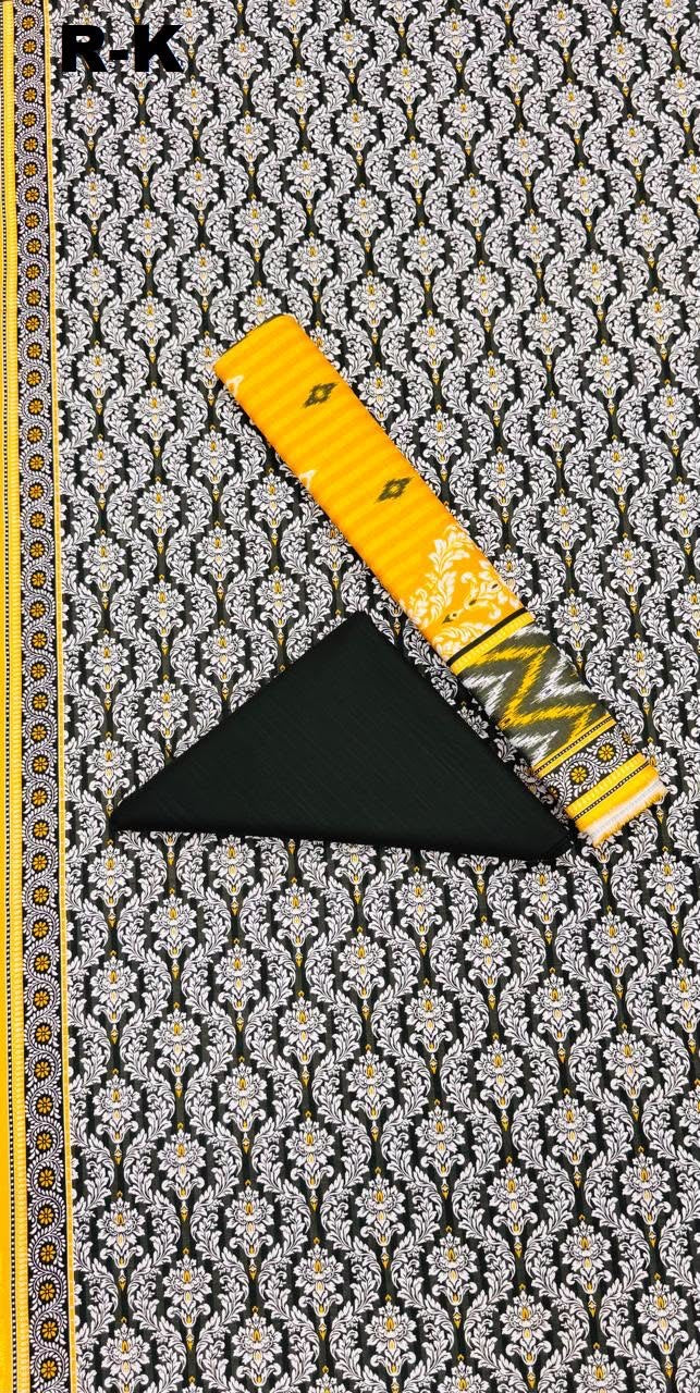 Black and mustard yellow Riwayat digital printed khaddar unstitched three-piece suit