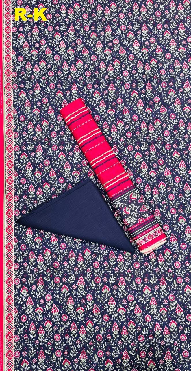 Navy blue and pink Riwayat digital printed khaddar unstitched three-piece suit