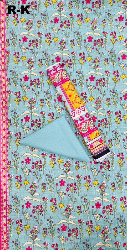 Aqua blue Riwayat digital printed khaddar unstitched three-piece suit