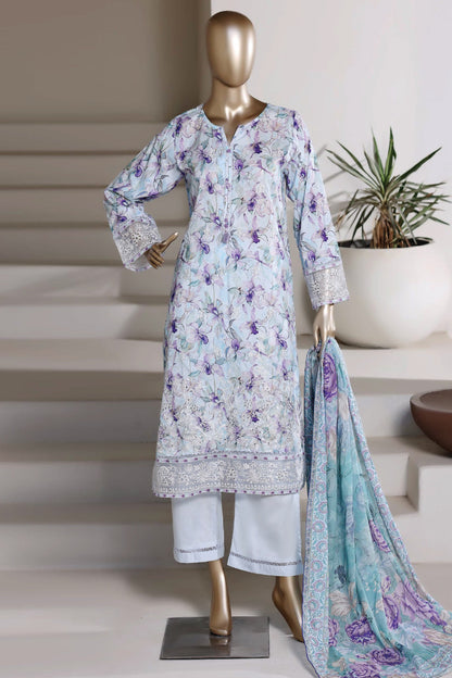 Sada Bahar | Stitched 3 Piece Festive Embroidered Lawn With Printed Dupatta