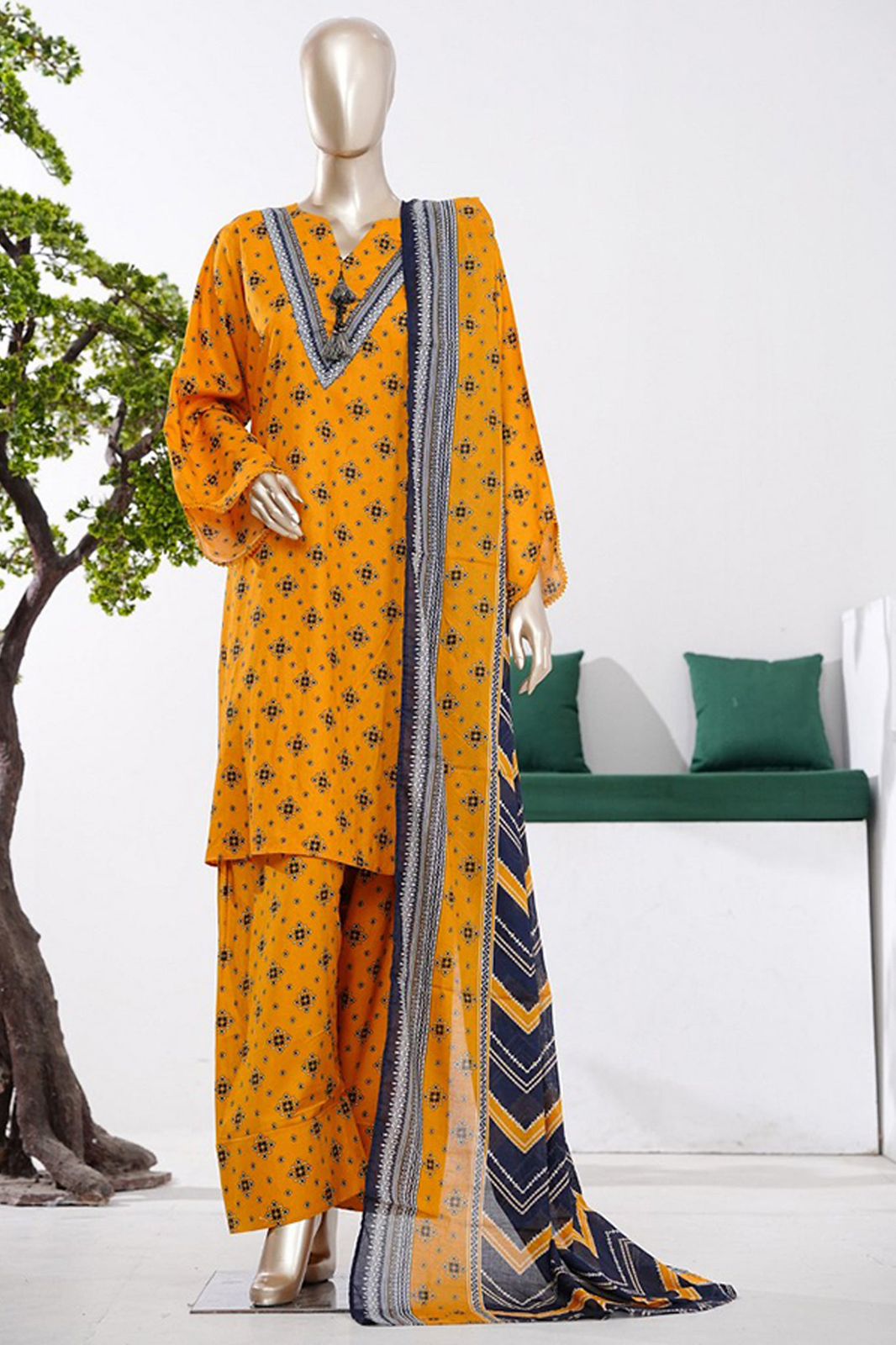 Bin Saeed | Stitch 3 Pc Printed Lawn With Farshi shalwar