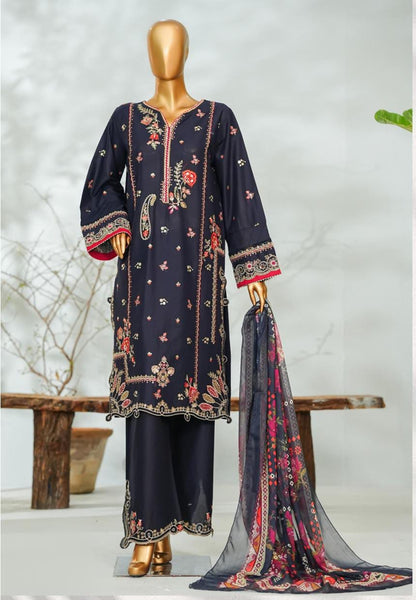 Bin Saeed | Stitch 3 Pc Embroidered Lawn With Printed Chiffon Dupatta
