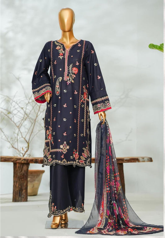 Bin Saeed | Stitch 3 Pc Embroidered Lawn With Printed Chiffon Dupatta