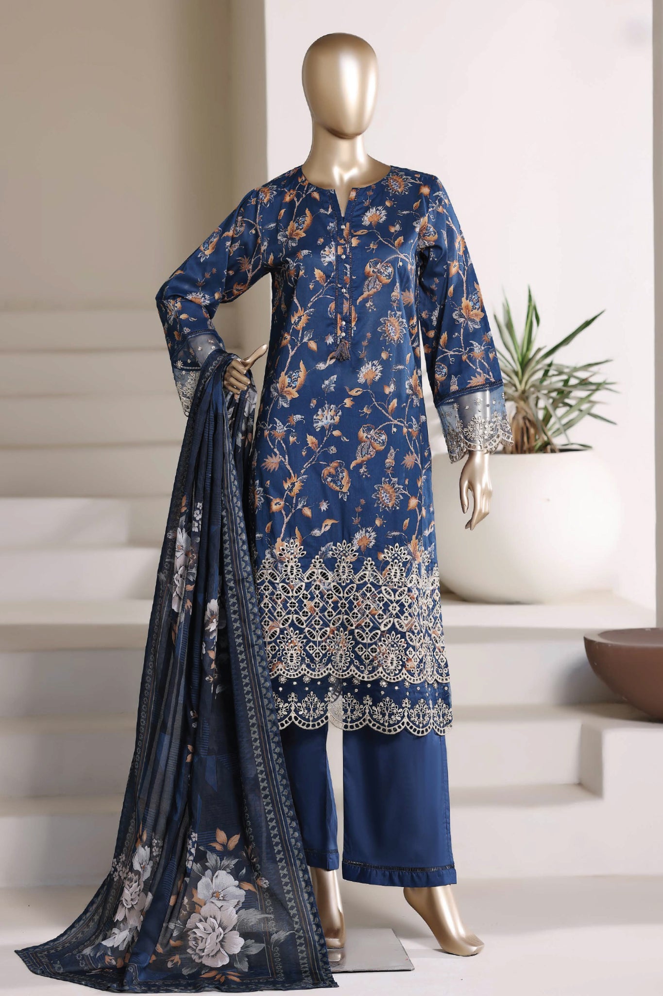 Sada Bahar | Stitched 3 Piece Festive Embroidered Lawn With Printed Dupatta