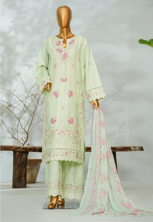 Bin Saeed | Stitch 3 Pc Embroidered Lawn With Printed Chiffon Dupatta